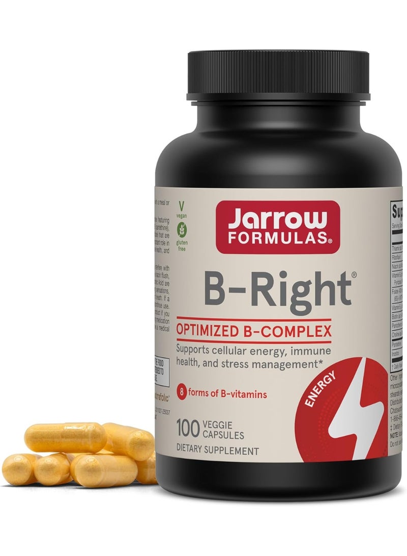 Jarrow Formulas B-Right Optimized B-Complex, Dietary Supplement for Cellular Energy, Immune Health and Stress Management Support, 100 Veggie Capsules, 100 Day Supply - Image 1